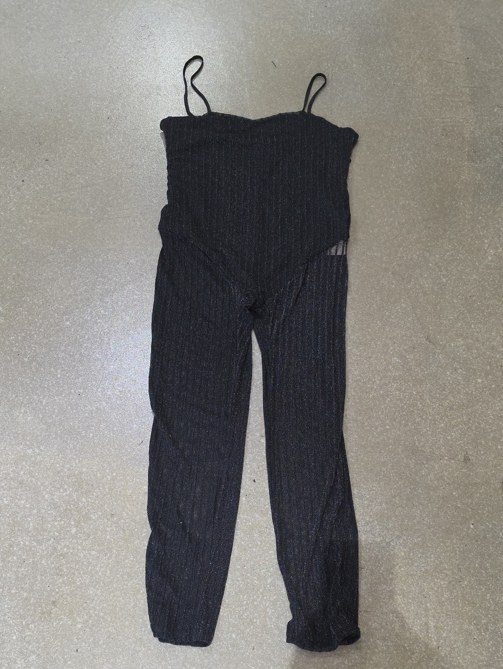 SHEIN Black Ribbed Strappy Jumpsuit with Subtle Shimmer